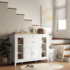 HOMCOM - Buffet 47,25 po L avec 2 tiroirs et 4 portes - blanc-Fabriqué en MDF, bois d’hévéa et verre trempé pour plus de stabilité 