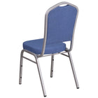 Chaise de banquet empilable en tissu bleu avec dossier couronne, siège épais et cadre argenté, ensemble de 4 [4-FD-C01-S-7-GG]-Conception à dossier couronne