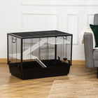 PawHut - Cage à hamster et cochon d’Inde à 3 niveaux 31,5 po x 19 po x 23 po - noir-Composé d'un cadre supérieur en métal et d'une base en plastique amovible 