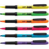 Staples - Hype! Gripped Pen-Style Surligneurs - Pointe biseautée - Couleurs variées - Paquet de 6-Écrit et surligne de façon précise