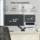 ShoppingAll - Support double pour moniteur VESA et ordinateur portable avec bras à ressort à gaz entièrement réglable et pince de bureau - Noir-Installation rapide en 3 minutes : Conception en une seule pièce avec plaque VESA à insertion rapide - aucun outil compliqué requis