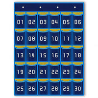 Kore Design - Organiseur de rangement suspendu pour téléphone portable, 30 poches, bleu/jaune-Organisation améliorée : garde les téléphones et les petits objets essentiels bien rangés, réduisant ainsi l'encombrement de la classe.
