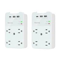 ShoppingAll - Huntkey multiprise murale avec parasurtenseur, 4 prises et 3 ports USB - Paquet de 2-Comprend 4 prises c.a., 2 ports USB-A et 1 port USB-C pour alimenter plusieurs appareils à partir d’une seule prise murale