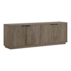 Hudson&Canal - Meuble TV Mansfield pour téléviseurs jusqu'à 78" - Chêne gris vieilli-Comprend quatre portes avec armoires fermées et 4 étagères pour un grand espace de rangement