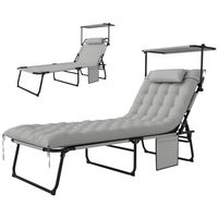 Outsunny - Chaise de bronzage pliante - chaise longue avec auvent - gris clair-Ensemble de mobilier de jardin extérieur en cinq pièces adapté aux repas et réunions de famille