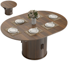 HOMCOM - Table ronde extensible 43,3-59 po avec doubles étagères et portes cannelées pour 4-6 personnes - noyer-Des rails lisses permettent une extension rapide et sans effort 