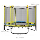 Qaba - Trampoline pour enfants avec filet de protection - 55" de diamètre - Jaune-Favorise l'équilibre, la coordination et la force par le jeu  