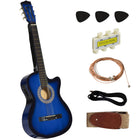 Soozier - Guitare Acoustique Électrique Classique Taille Réelle 38 Po, Finition Brillante Premium Avec Cordes - Bleu-Ensemble complet de guitare acoustique 38 po, parfait pour les débutants et les étudiants 