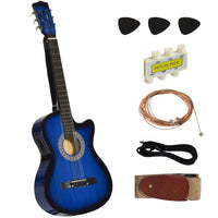 Soozier - Guitare Acoustique Électrique Classique Taille Réelle 38 Po, Finition Brillante Premium Avec Cordes - Bleu-Ensemble complet de guitare acoustique 38 po, parfait pour les débutants et les étudiants 