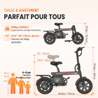 Gyrocopters - Vélo électrique PixAI pour adultes et adolescents - Vitesse 32 km/h - Autonomie (assistance) 70 km - Noir-Plage de réglage de la hauteur du siège : 29,5 po à 33 po (75 cm à 84 cm)