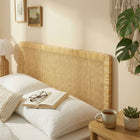 Modway - Sandy Fixé au mur Bois de manguiers et rotin Tête de lit Queen size, Rotin naturel-Bords ronds