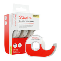 Staples - Ruban double face avec dévidoir - 1/2 po l x 13,8 vg L - Paquet de 3-Ruban adhésif double face pour une adhérence polyvalente