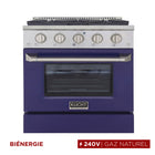 Kucht - 30 po Série KDF Cuisinière Pro Style au gaz naturel - Acier inoxydable/Bleu-Éléments de cuisson doubles offrant une performance puissante : 3 000 watts (base) et 850 watts (haut), avec un gril de 3 500 watts pour une chaleur intense