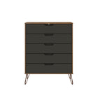 Manhattan Comfort - Rockefeller commode haute et table de chevet style milieu du siècle - nature et gris texturé - ensemble de 2-Parfait pour le rangement ou l’exposition d’objets Kit anti-basculement inclus