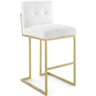 Modway - Privy Acier inoxydable doré Tissu rembourré Tabouret de bar - Or Blanc - Ensemble de 2-Base géométrique en acier inoxydable doré