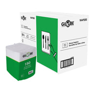 Globe Commercial - Serviettes de table NAP200 - Pliage 1/8 - 15" x 17" - 2 plis - Blanc - 150 serviettes/paquet - Paquet de 20-Fibre vierge