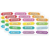 Ashley Productions - ASH19024-3 Économiseurs de temps et étiquettes découpées magnétiques - Mois de l'année - Points blancs sur couleurs assorties - 12 par paquet - 3 paquets-Facile à nettoyer