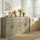 HOMCOM - Buffet de style ferme 55 po avec portes de grange et tiroirs - grain de bois gris-Un plateau robuste supporte jusqu'à 110 lb, idéal pour les appareils ou la décoration 