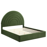 Modway - Solana Arqué Performance Velvet Lit plateforme Queen, Vert mousse-Sellerie en velours Performance résistante aux taches