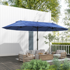 Outsunny - Parasol de patio extra-large double-face - 15 pi - bleu-Force et durabilité supérieures grâce au mât en acier résistant à la rouille et aux 12 baleines en acier