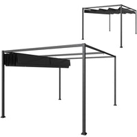 Outsunny - Pergola de patio avec auvent rétractable - 10 pi x 7 pi - noir-Cadre en métal avec revêtement en poudre offrant une résistance supérieure et une grande stabilité 