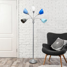 Simple Designs - Lampe de sol noire à col de cygne réglable, 5 lampes, Argent avec trois nuances de bleu, un abat-jour gris + un abat-jour blanc-Des abat-jour réglables originaux : Les cols de cygne réglables permettent d'ajuster les 5 abat-jour au besoin