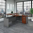 Bush Business Furniture Westfield 60 L x 43 P Bureau gauche 3 positions assis-debout avec classeur - Hansen Cherry (SRC127HCSU)-La conception Bow Front crée une surface étendue afin que les invités aient de la place pour prendre une chaise et collaborer