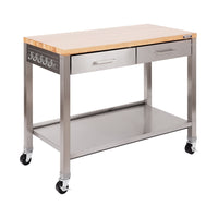 Seville Classics - Îlot de travail - 48 po L x 24 po l x 36 po H - Acier inoxydable-Dessus en bois recouvert de polyuréthane, épaisseur de 1,5 po