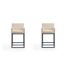 Manhattan Comfort - Ambassador tabouret de comptoir mi-siècle moderne en similicuir crème et noir 20,5" - lot de 2-Tabouret de comptoir moderne du milieu du siècle avec dossier parfait pour le bar et la cuisine. Ensemble de 2