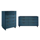 Manhattan Comfort - Granville commode moderne et double commode - bleu minuit - ensemble de 2-Commode de chambre à coucher au style moderne-contemporain avec une touche de glamour comprenant une commode haute et une commode double