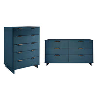 Manhattan Comfort - Granville commode moderne et double commode - bleu minuit - ensemble de 2-Commode de chambre à coucher au style moderne-contemporain avec une touche de glamour comprenant une commode haute et une commode double