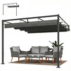 Outsunny - Pergola Murale avec Auvent Rétractable - 10 pi x 10 pi - Gris Foncé-La conception à deux poteaux, peu encombrante, se fixe au mur et offre une stabilité supérieure 