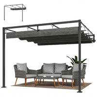 Outsunny - Pergola Murale avec Auvent Rétractable - 10 pi x 10 pi - Gris Foncé-La conception à deux poteaux, peu encombrante, se fixe au mur et offre une stabilité supérieure 