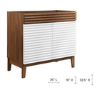 Modway - Render 36" Armoire à coiffeuse de salle de bain - Noyer blanc-Stratifié lisse