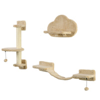 PawHut - Étagère murale pour chat avec poteau à griffer, balles de jeu, plateformes-Comprend des perchoirs, une échelle, des plateformes et un poteau à griffer 