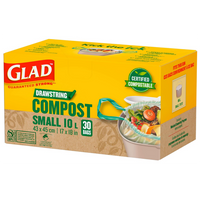 Glad - Petits Sacs compostables à cordon coulissant - non parfumés - 10 L - Paquet de 30-Verte
