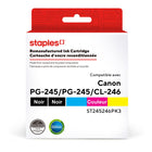 Staples - Cartouche d’encre Canon PG-245/PG-245/CL-246 remise à neuf - rendement standard - noir/noir/colour - paquet de 3-Black, Black, Colour