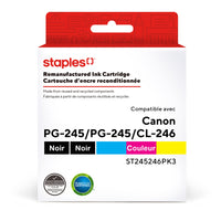 Staples - Cartouche d’encre Canon PG-245/PG-245/CL-246 remise à neuf - rendement standard - noir/noir/colour - paquet de 3-Black, Black, Colour
