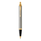 Parker - Stylo à bille IM - métal brossé avec bordure dorée - 1,0 mm - bleu  -La pointe à bille actionnée en un clic et l’encre Quinkflow fiable livrent des lignes lisses, uniformes partout où vous écrivez