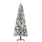 HOMCOM - Sapin de Noël artificiel 6' forme crayon enneigé - ouverture automatique-6 ft de haut, luxuriant avec une forme de pin, des pommes de pin et des baies rouges qui donnent un aspect sain et naturel 