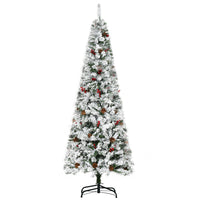 HOMCOM - Sapin de Noël artificiel 6' forme crayon enneigé - ouverture automatique-6 ft de haut, luxuriant avec une forme de pin, des pommes de pin et des baies rouges qui donnent un aspect sain et naturel 