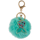 Merangue - Porte-clés pompon sarcelle avec breloque sirène-Pompon en fausse fourrure douce avec anneau fendu sécurisé et pince
