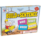 Learning Advantage Construire une phrase -COMMENT JOUER - Les joueurs font tourner la toupie pour collecter des cartes par couleur. Chaque phrase complète rapporte 5 points. Lorsque toutes les cartes ont disparu, le joueur avec le plus de points gagne !