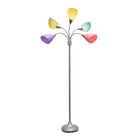 Simple Designs - Lampe de sol argentée à col de cygne réglable, 5 lampes, abat-jour multicolore fantaisie-10