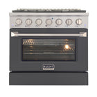 Kucht - 36 po Série KNG Cuisinière Pro Style au gaz propane - Acier inoxydable/Gris ciment-Cuisez et pâtissez comme un pro grâce au four à convection extra-grand offrant une capacité de 4,2 pi³, une configuration à cinq grilles et une vaste fenêtre d’observation