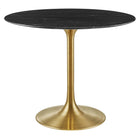 Modway - Lippa Rond de 36 po Faux marbre Table à manger, Or Noir-Table à manger moderne