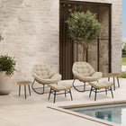 Manhattan Comfort - Ensemble de 6 fauteuils à bascule d'extérieur modernes Benson - Crème-Coussins amovibles avec fermeture éclair pour un nettoyage et un entretien faciles