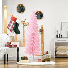 HOMCOM - Sapin de Noël artificiel 6' mince - décoration de fête - rose-Les branches en plastique réalistes donnent un aspect plein et luxuriant à l'arbre 