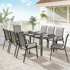 Outsunny - Ensemble de salle à manger de patio 9 pièces, table de patio et chaises empilables - gris clair-Plateau de table en verre trempé avec des ondulations d'eau, surface lisse et facile à nettoyer