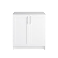 Prepac - Cabinet de base de rangement Elite 32 po avec portes à panneaux, cabinet de salle de bains avec 1 étagère ajustable - Blanc-Poignées élégantes en métal brossé